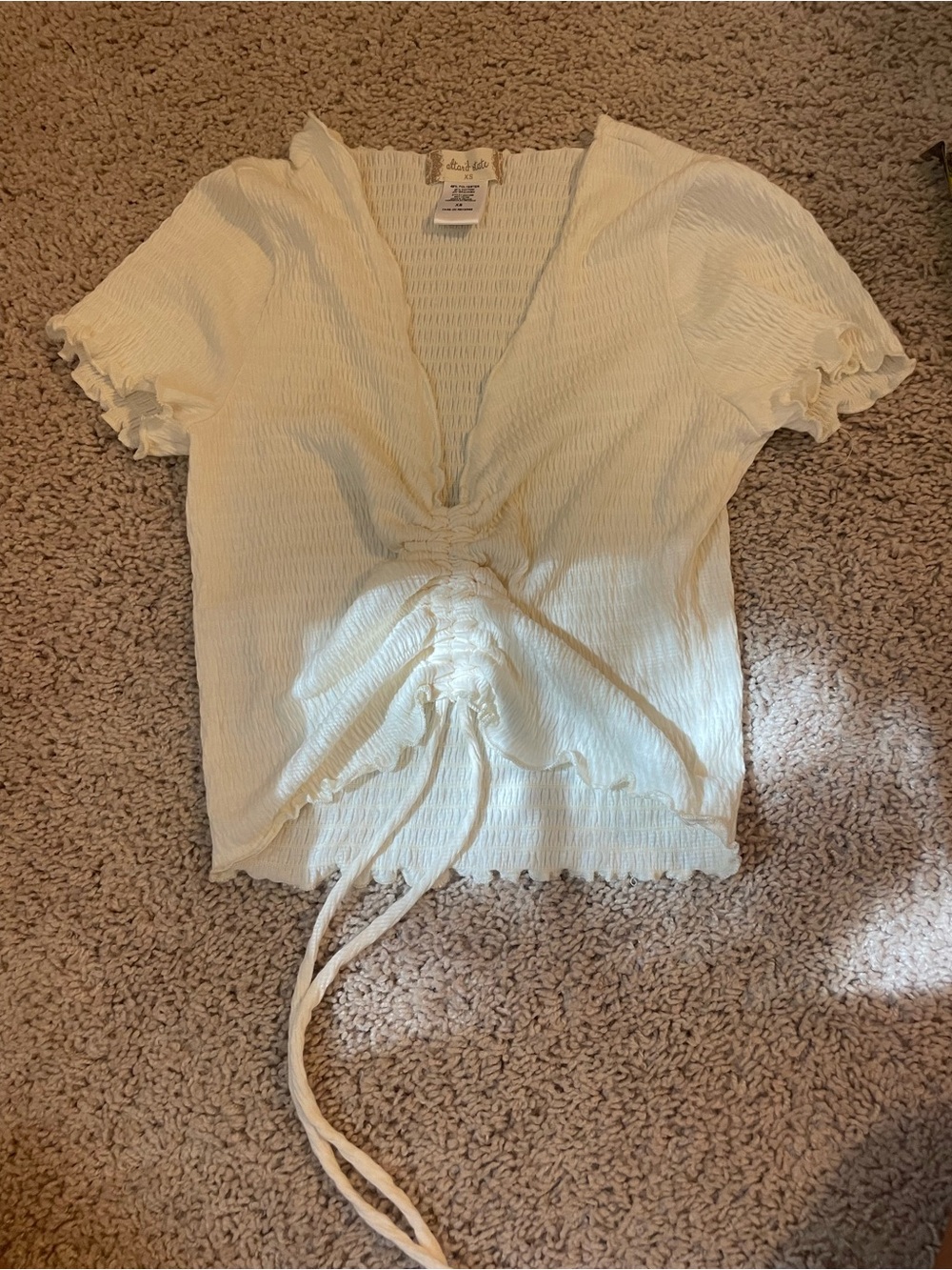 Altar'd State Cream Ruched V-Neck Crop Top